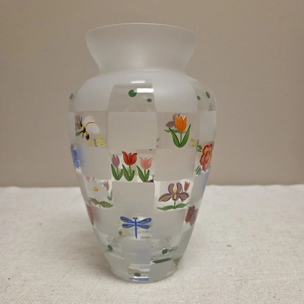 Lenox Nature's Splendor Vase‎ Hand Painted Crystal Bugs Bees Flowers Signed